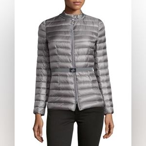 Moncler Damas Stripe-Quilted Belted Puffer Coat in Charcoal Size 1